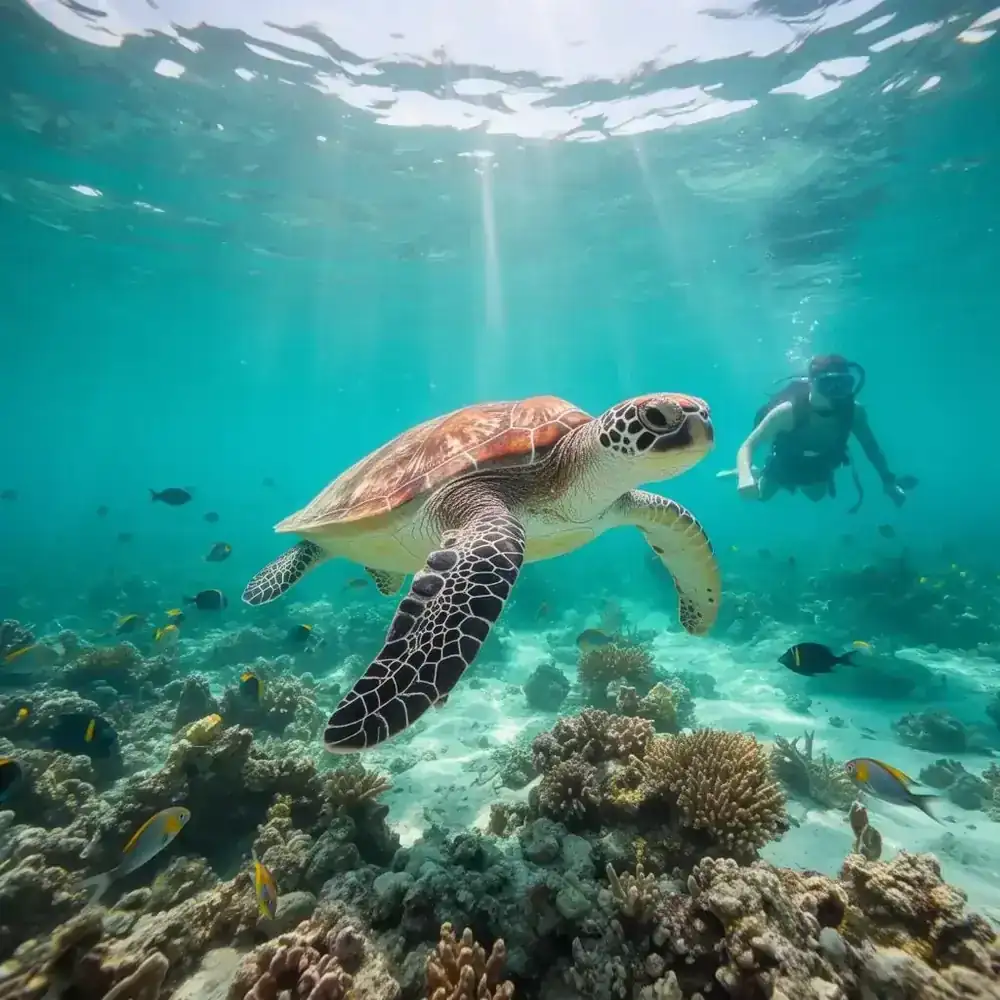 Helmet diving on the Caribbean ocean floor in Cancun