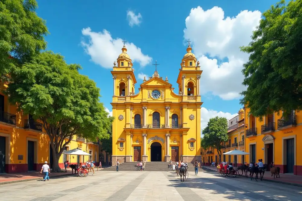 Colonial plaza and cathedral in Mérida, the cultural capital of Yucatán state