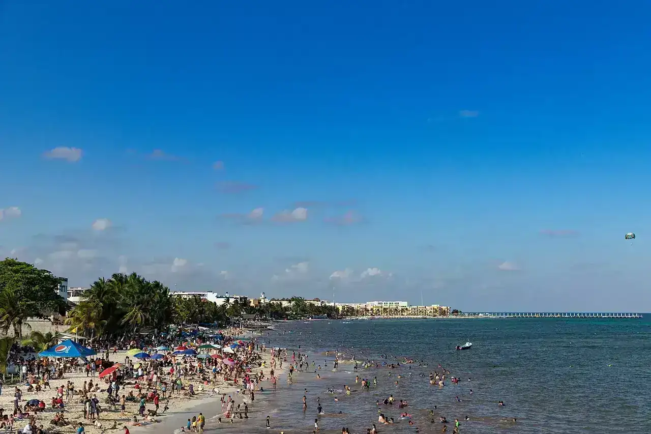 Caribbean beach and turquoise water along the Riviera Maya coast near Playa del Carmen, Quintana Roo, Mexico